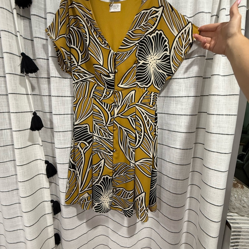 Sienna Sky Mustard and Black Floral Dress